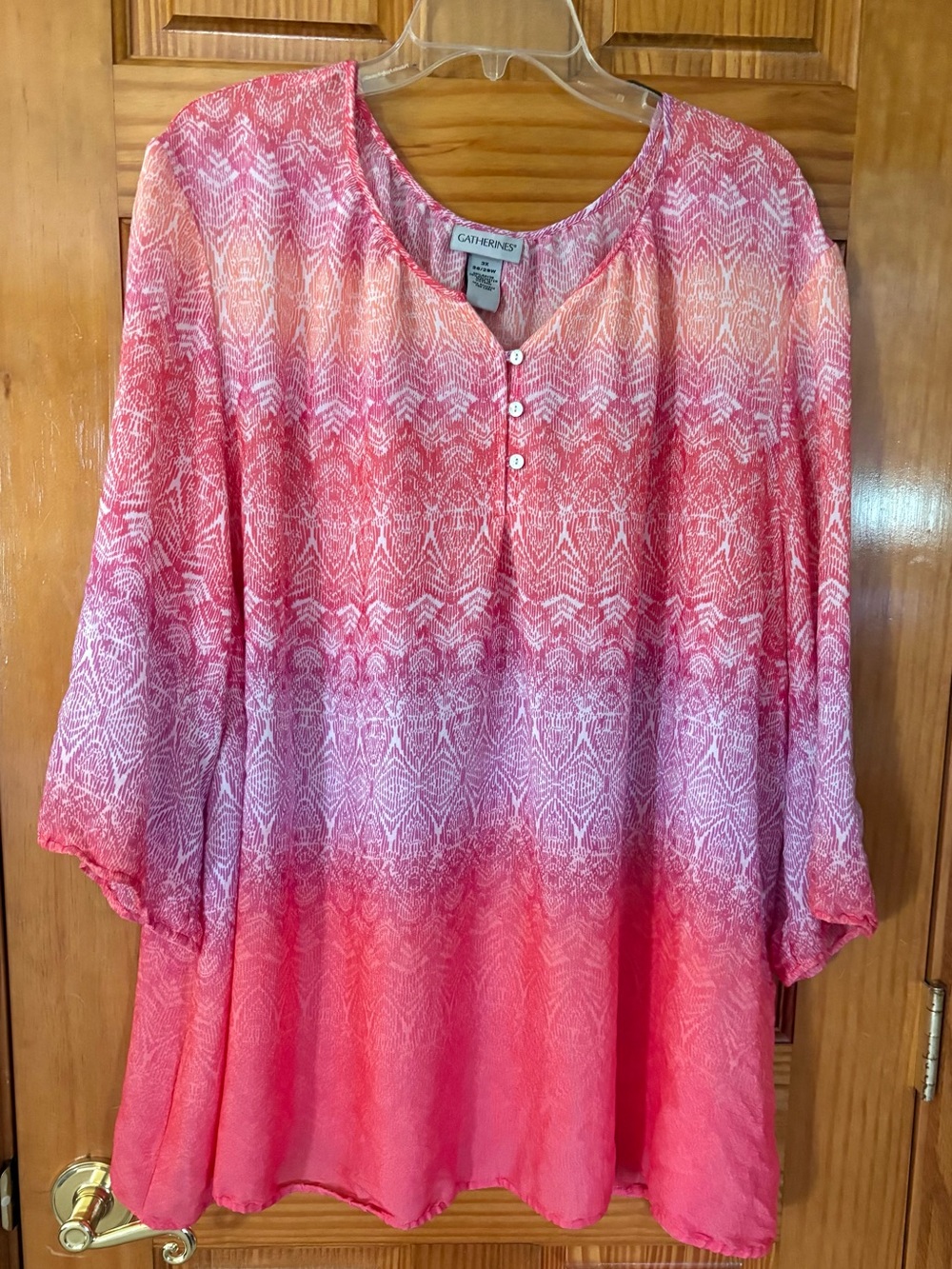 Catherines Pink to Coral Ombre Button-Front Tunic